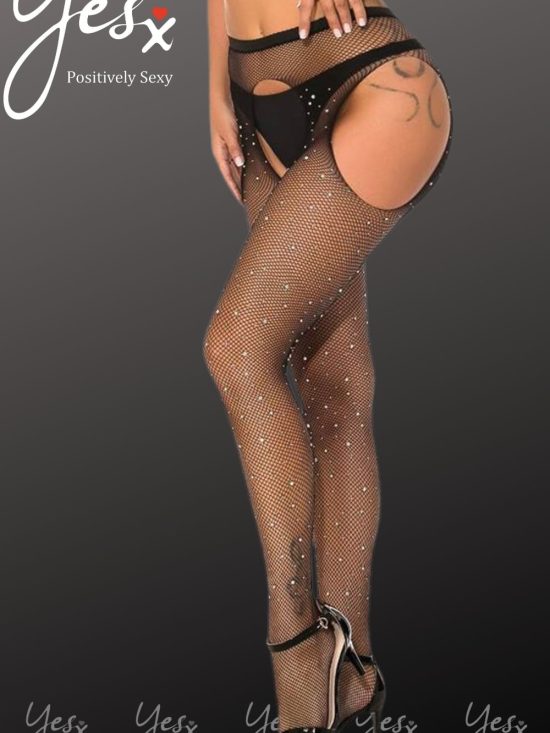 YesX YX850 black sparkly fishnet crotchless tights