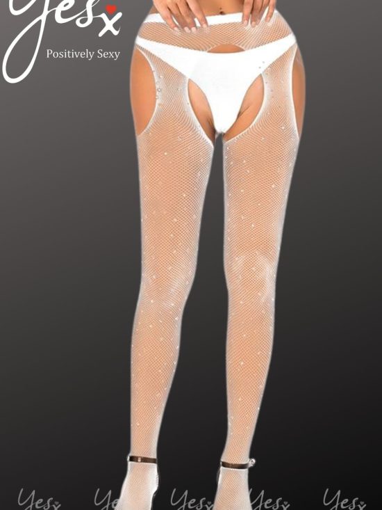 YesX YX851 white sparkly fishnet crotchless tights