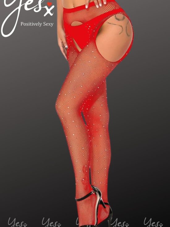 YesX YX852 red sparkly fishnet crotchless tights